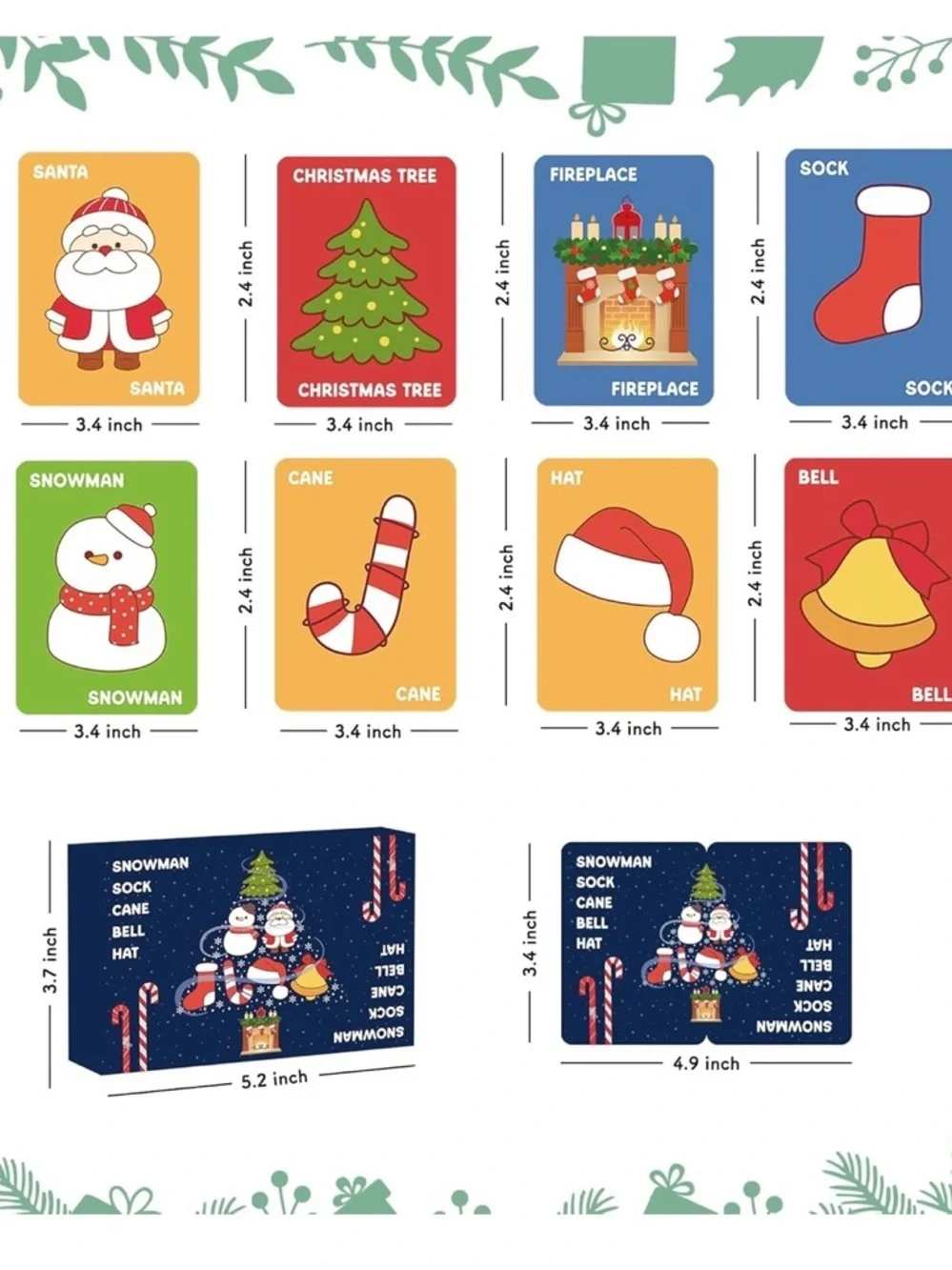 Christmas Holiday Flash Cards - Colorful Santa & Tree Set